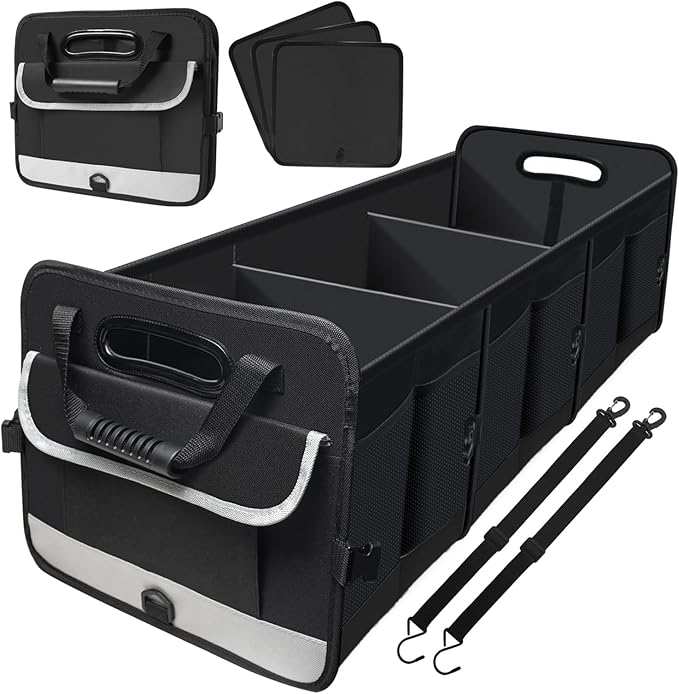 Car Trunk Organizer,Heavy Duty Collapsible 95 L Capacity Car Trunk Storage Organizer,Multi-Compartment Pockets, Adjustable Stra