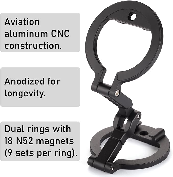 Dual Magnetic Ring Phone Mount - Foldable 360° Rotation CNC Aluminum Stand,1/4" Screw,Cold Shoe Interface, Hands-Free Holder for Live Streaming, Selfies & Multi-Device Use