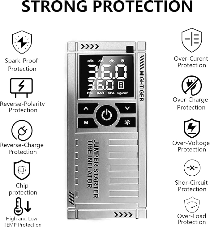 Car Battery Jump Starter with Air Compressor - 2500mAh*4 150PSI Portable Car Jump Starters (Gas4.5L/3.5L Diesel) with Tire