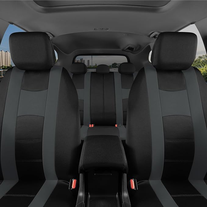 BDK carXS Charcoal Gray Two-Tone Car Seat Covers with Matching Back Seat Cover, Made to Fit Most Auto Truck Van SUV, Interior
