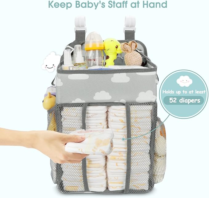 Maliton Hanging Diaper Caddy Organizer - Diaper Stacker for Changing Table, Crib, Playard or Wall & Nursery Organization Baby