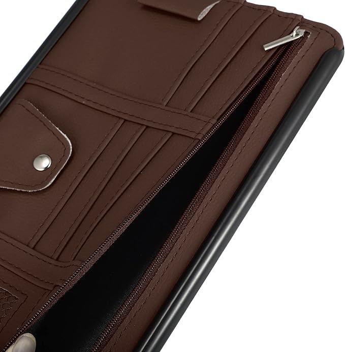X AUTOHAUX PU Leather Car Sun Visor Organizer Glasses Holder Auto Accessories Pocket Organizer with Panel Back Brown