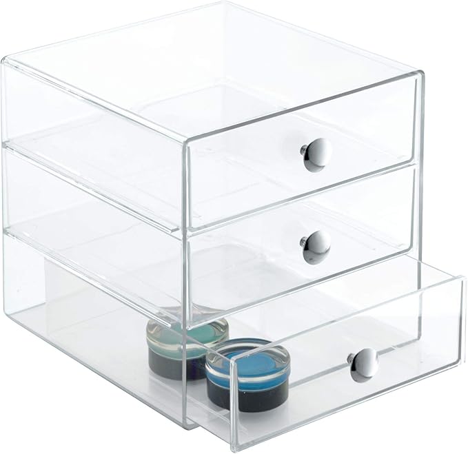 iDesign 3-Drawer Stackable Makeup Organizer - Clear Plastic Drawers for Bathroom, Vanity, or Desk