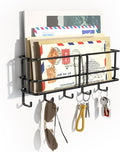 SRIWATANA Key Holder for Wall, Mail Organizer Wall Mount with Metal Storage Basket, Key Holder with 5 Hooks for Entryway, Off