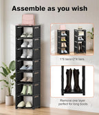 Narrow Shoe Rack 8 Tier, Slim Vertical Shoe Organizer for Small Spaces, Stackable Shoe Storage Shelf with Metal Frame & Fabri