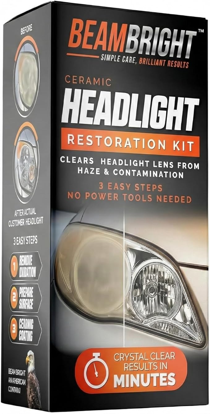 BEAM BRIGHT Ceramic Headlight Restoration Kit – Car Headlights Cleaner & Restorer for Cloudy, Yellowed Headlights - with UV P