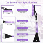 27” Snow Brush and Detachable Ice Scraper for Car Windshield, Car Snow Scraper and Brush Set, Ergonomic Foam Grip,Suitable for Cars SUVs and Trucks Vehicle(Aluminum Structure, PVC Brush, Purple 2 PC)