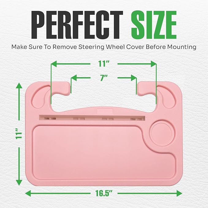 lebogner Steering Wheel Tray, Car Tray for Eating, Hook On Steering Wheel Desk for Food, Laptop and Car Accessories, Car Road Trip Must Haves Gadgets Car Table (Light Pink, with Tablet Slot)