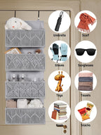 Macrame Over the Door Organizer Boho Decor Nursery Storage, Leaf Weaving Closet Storage, 4 Hanging Pockets, Behind Door for B