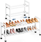 Mavivegue Expandable Shoe Rack, 2-Tier 19"-43.3" Adjustable Shoe Rack for Closet,Hall Entryway,Front Door,Garage, Sturdy Stee