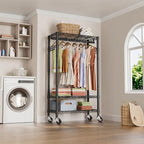 Heavy Duty Clothes Rack Rolling Garment Rack,3 Tier Adjustable Wire Shelving Clothing Racks for Hanging Clothes with Hanger R