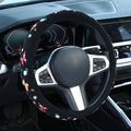 Embroidered Butterfly Daisy Cute Black Steering Wheel Cover, Auto Anti-Slip Breathable Steering Wheel Protector, Butterfly Floral Car Accessories for Women,Universal Size Fit Most Cars -15 inch