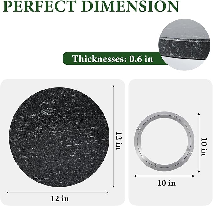 Koville 12'' Black Marble Lazy Susan Marble Turntable for Kitchen Dinning, Granite Lazy Susans Organizer for Cabinet, Serving