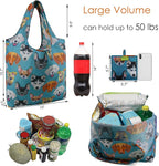 BeeGreen Shopping Bags Cloth Grocery Bags Foldable Travel Bag Tote Bags Bulk - Reusable Gift Bags with Handles (6 Pack) - Heavy Duty Large Washable Animal Holiday Design for Women Travel & Groceries