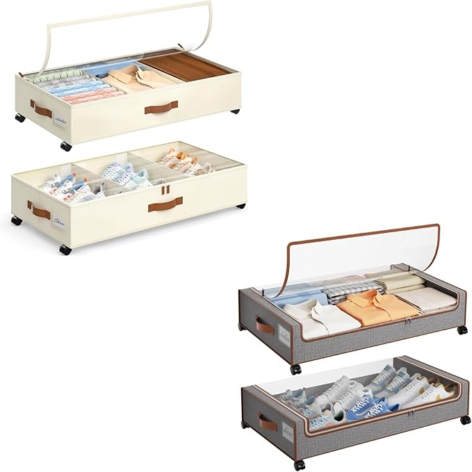 Yecaye Beige Under Bed Storage and Grey Under Bed Storage with Wheels