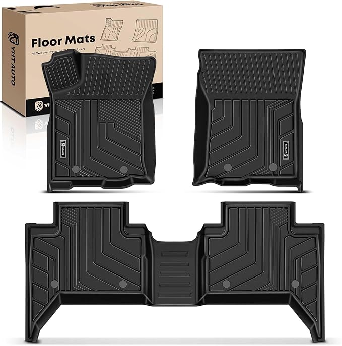 YHTAUTO Floor Mats Fit 2016-2023 Toyota Tacoma (Double Only for Automatic), TPE Floor Liners All-Weather Protection Custom Fit, 1st & 2nd Row, Set of 3 Black