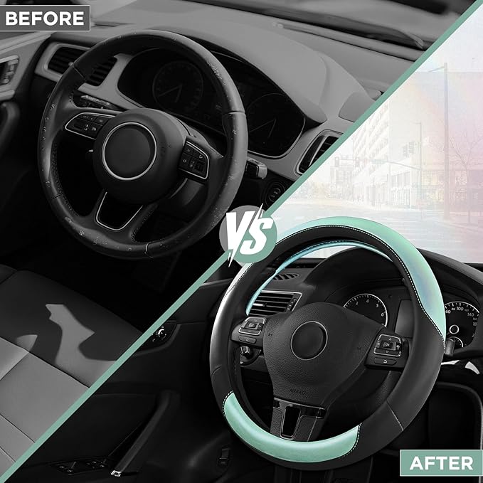 Road Comforts Steering Wheel Cover – Breathable Leather Steering Wheel Cover, Anti-Slip Grip, Universal Fit 14.5” to 15”, Hea