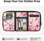 Pink Flower Car Sun Visor Organizer, Multi-Pocket Auto Visor Organizers Card Holder Car Storage Bag with Zipper Scratch-Resistant Auto Sunshade Organizer Bag Organizes Essentials