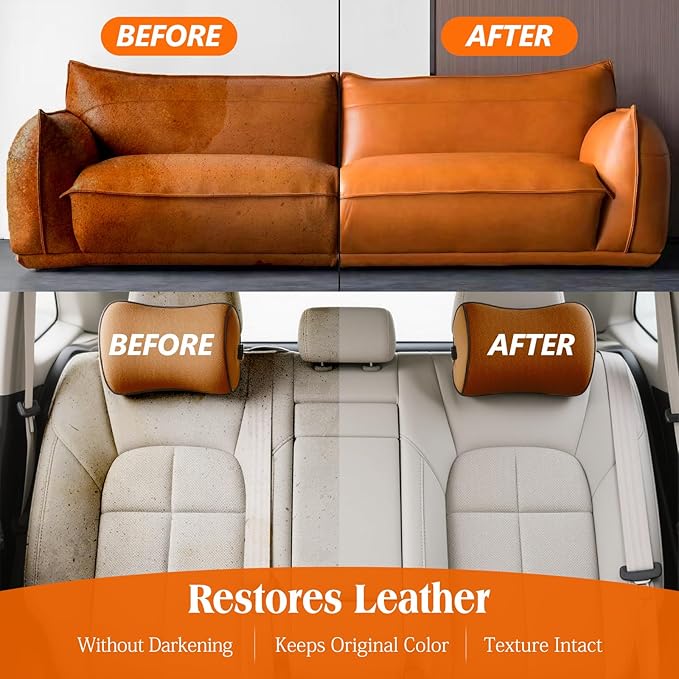 LISRUX Leather Cleaner and Conditioner Kit-2×18oz, Leather Cleaner for Car Seats, Furniture, Couches, Shoes & Boots, pH-Balan