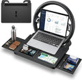 2-in-1 Extendable Steering Wheel Tray with Drawer Anti Slip Protective Adhesive - Adjustable Steering Wheel Desk for Laptop, Eating, Work and Writing - Fits Most Large SUVs,Trucks & Vans