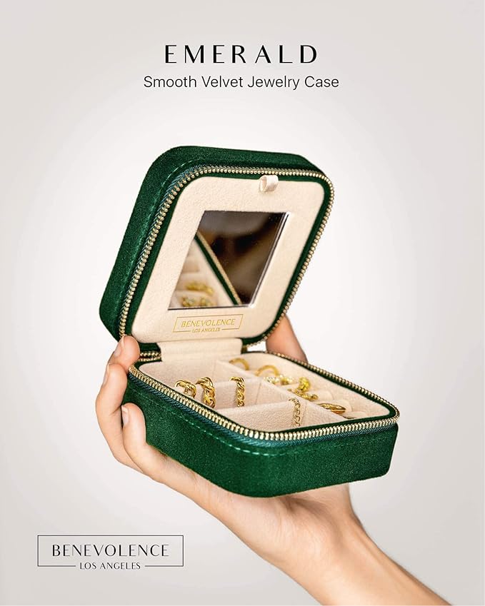 Benevolence LA Plush Velvet Jewelry Box | Travel Jewelry Case Organizer with Mirror | Featured in Oprah's Favorite Things | B