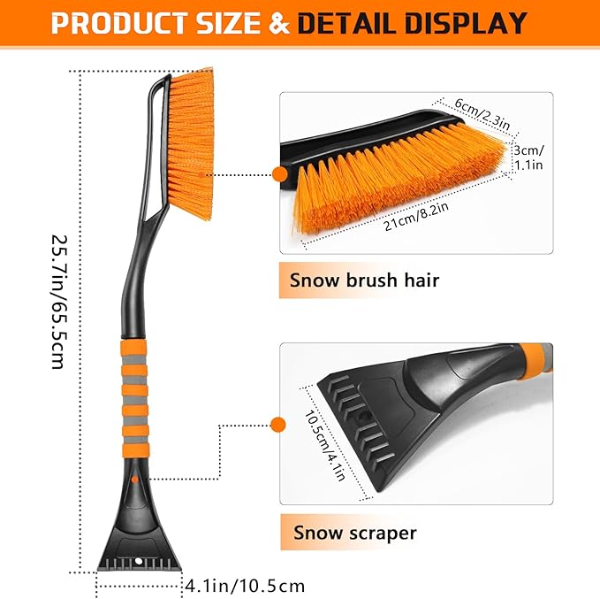 25" Snow Brush and Ice Scrapers for Car Windshield, 2-in-1 Detachable Design with Paint Protection, Extra Long Snow Removal Tool for Cars, Trucks, SUVs - Great for Drivers