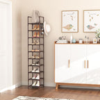 LANTEFUL Tall Shoe Rack 10-Tier Narrow Shoe Shelf Storage for 10-15 Pairs Shoe and Boot, Sturdy Shoe Storage Space Saving Cor