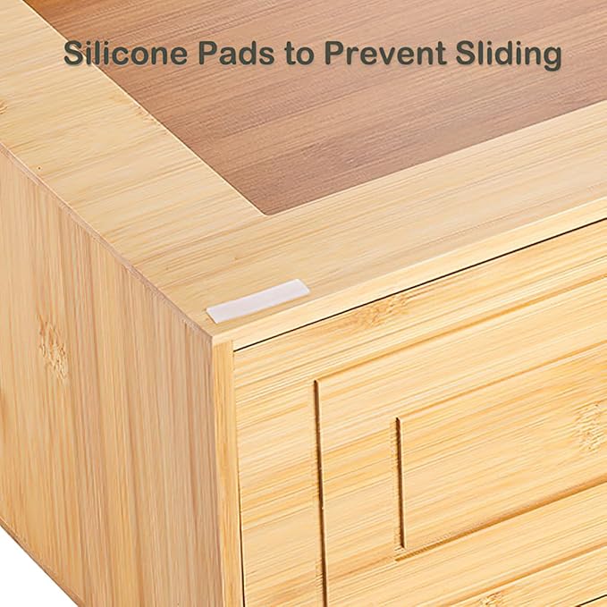 Kingrol Bamboo Cube Storage, Stackable Desk Drawer Organizer with Handle, Home Office Cubby Organizer for Entryway, Closet, B