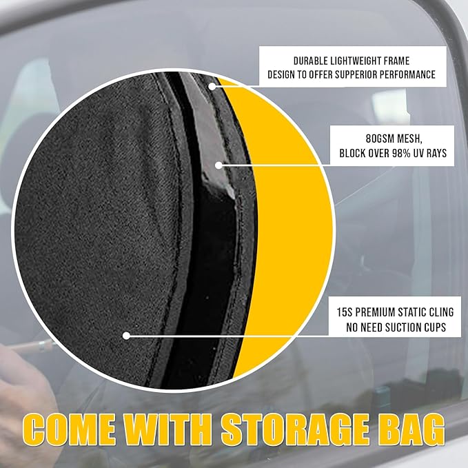 Zone Tech Side Window Cling On Sun Shades- 2-Pack Mesh Car Pop-Up Non Suction Cups Needed Sun-Shield