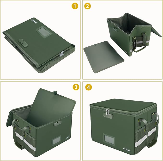 ENGPOW File Box with Lock, Fireproof Document Box with Pockets, Collapsible File Organizer Filing Storage Cabinet with Handle