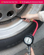 ATsafepro Tire Inflator with Gauge, 10-160 PSI, 12-Inch Extended Straight Air Chuck with Pressure Gauge for Dual Wheels, 1/4 NFT & Quick Plug, Tire Pressure Checker for Trucks, RVs, Trailers