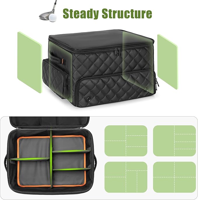 2 Layer Golf Trunk Organizer, Golf Car Storage Organizer with Individual Ventilated Compartment for 2 Pairs Shoes, Golf Car Lock