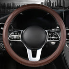 Cowhide Steering Wheel Cover Heat Resistant Anti-Slip Car Wheel Wrap Compatible with Most Makes and Models of Cars and Trucks with 14.5 to 15 Inch Steering Wheel(Brown)