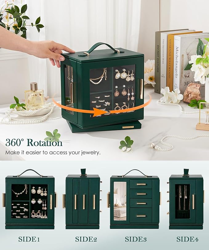 Homde Jewelry Box for Women Large: Rotating Organizer for Ring Earring Necklace Bracelet - 7 Drawers Storage for Dresser (For