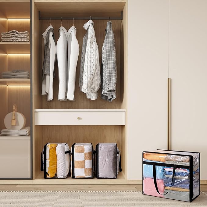 Lifewit 3 Pack Clear Clothes Storage Bags, 40L Plastic Blanket Storage Bag, Vinyl Foldable Moving Bags with Zipper, Closet Or