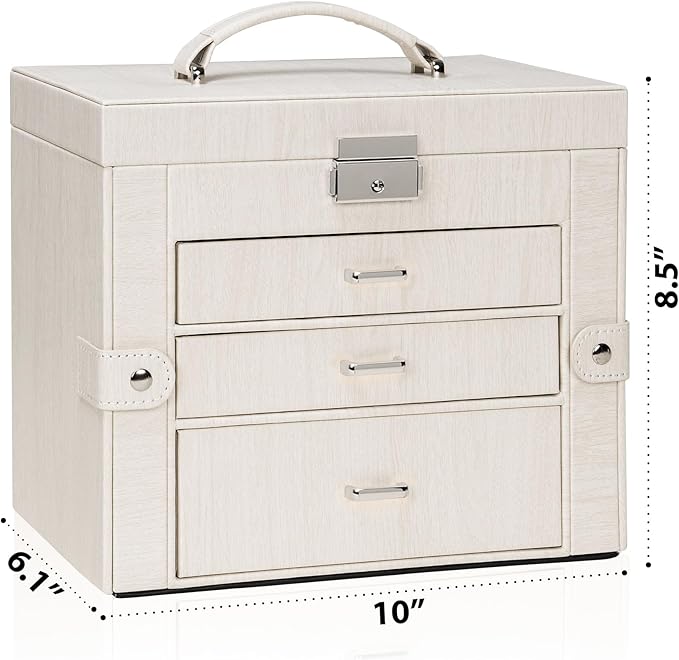 AKOZLIN 4-Tier Jewelry Box Lockable Leather Jewelry Storage Case Organizer with 3 Drawers for Women Girls Ring Necklace Earri