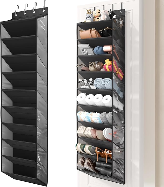20-25 Pairs Over the Door Shoe Organizer, Clear Pockets Shoe Rack for Closet Door, 10-Tier Hanging Shoe Rack for Boots, Behin