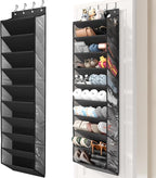 20-25 Pairs Over the Door Shoe Organizer, Clear Pockets Shoe Rack for Closet Door, 10-Tier Hanging Shoe Rack for Boots, Behin
