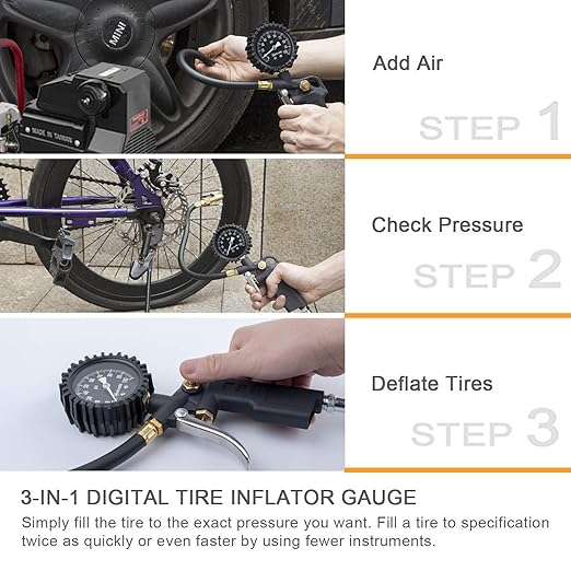 AstroAI Tire Pressure Gauge with Inflator, 100 PSI-ANSI B40.1 Accurate, Large 2.5" Easy Read Glow Dial, Heavy Duty Air Chuck and Compressor Accessories for Truck, with Case