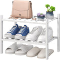 viewcare White Small Shoe Rack for Entryway,2-Tier Bamboo Shoe Organizer for Hallway Closet, Free Standing Shoe Racks for Ind