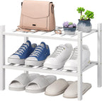viewcare White Small Shoe Rack for Entryway,2-Tier Bamboo Shoe Organizer for Hallway Closet, Free Standing Shoe Racks for Ind
