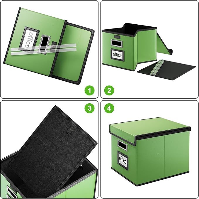 Huolewa Portable Leather File Organizer Storage Boxes, Collapsible File Folder Organizer Boxes with Lids, Document Organizer,