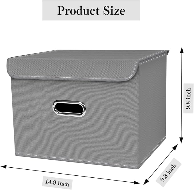 Linen Fabric Foldable Collapsible Storage Cube Bin Organizer Basket with Lid, Leather Handles, Removable Divider for Home, Cl