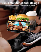3 in1 Car Cup Holder Expander with 360° Rotation Phone Mount, Multifunctional Car Food Tray for Eating, Drinking, and Phone M