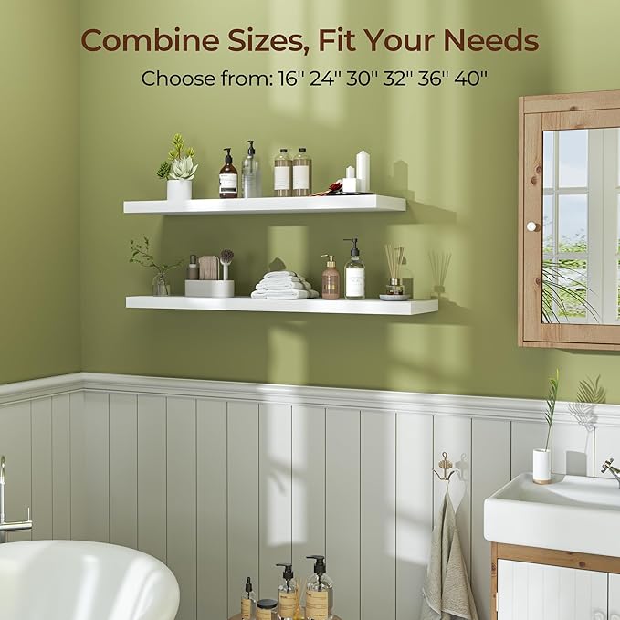 Fun Memories Floating Shelves for Wall 40 Inch Set of 3, Farmhouse Floating Shelves with Invisible Heavy Duty Bracket, 10 Inc