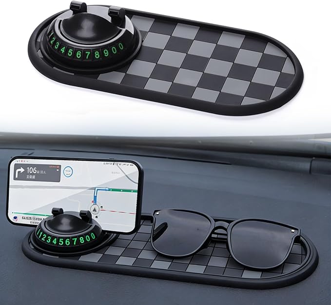 Multifunctional Car Anti-Slip Mat,Car Anti Slip Mat Phone Holder, with Temporary Parking Number, 360° Rotating Adjustable Uni