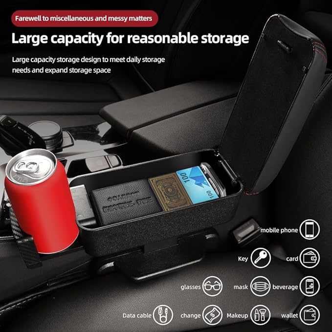 JEYODA Car Armrest Box with Cup Holder Car Central Liftable Armres Storage Organizer Box Arm Rest，Car Seat Gap Filler Organiz