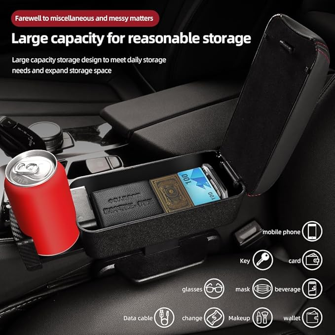 JEYODA Car Armrest Box with Cup Holder Car Central Liftable Armres Storage Organizer Box Arm Rest，Car Seat Gap Filler Organiz