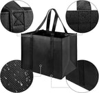 LadyRosian 10 Pack Heavy Duty Kitchen Reusable Grocery Bags, Durable XL Shopping Tote with Handle Can Hold 45+lbs, Stands Upright, Foldable & Washable (Black)