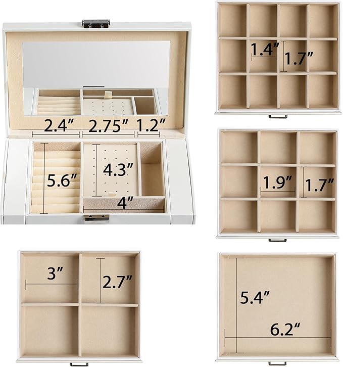 Frebeauty 5-layer Jewelry Box,Faux Leather Jewelry Organizer with 4 Drawers,Jewelry Organizers and Storage with Mirror,Jewelr